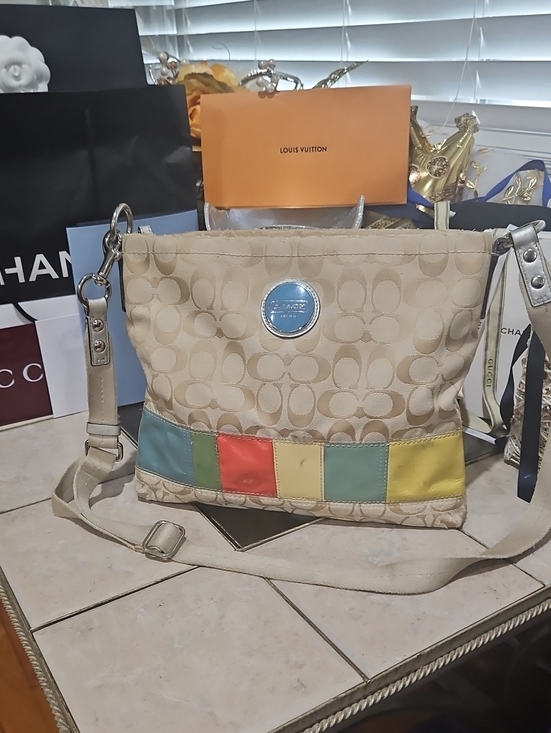 Coach Handbags - Coach F17441 Khaki Signature Canvas Crossbody with Color Block